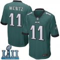 Nike Eagles #11 Carson Wentz Green Youth 2018 Super Bowl LII Game Jersey