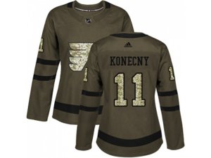 Women Adidas Philadelphia Flyers #11 Travis Konecny Green Salute to Service Stitched NHL Jersey