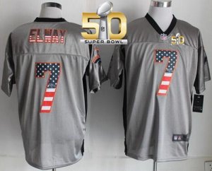 Nike Denver Broncos #7 John Elway Grey Super Bowl 50 Men Stitched NFL Elite USA Flag Fashion Jersey