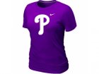 women MLB Philadelphia Phillies Heathered Purple Nike Blended T-Shirt