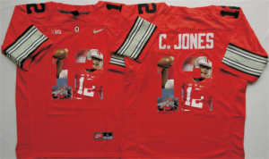 Ohio State Buckeyes 12 C.Jones Red With Silver Logo Portrait Number College Jersey