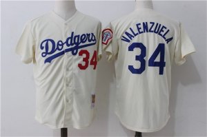 Dodgers #34 Fernando Valenzuela Cream Cooperstown Collection Jersey
