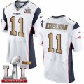 Mens Nike New England Patriots #11 Julian Edelman Elite White Gold Super Bowl LI 51 NFL Jersey
