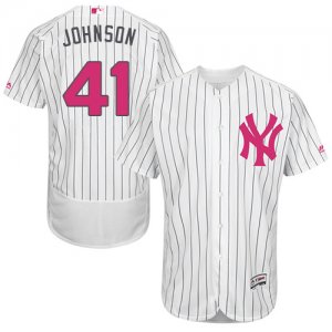 Men\'s Majestic New York Yankees #41 Randy Johnson Authentic White 2016 Mother\'s Day Fashion Flex Base MLB Jersey