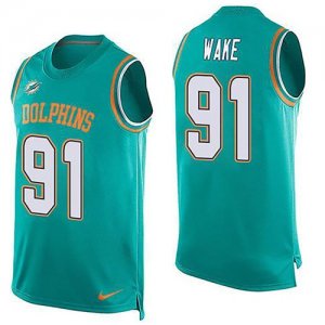 Men Dolphins #91 Cameron Wake Aqua Team Color Men NFL Limited Tank Top