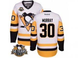 Youth Reebok Pittsburgh Penguins #30 Matt Murray Authentic White Away 50th Anniversary Patch NHL Jersey