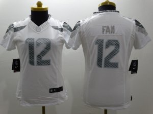 Women Nike Seattle Seahawks #12 Fan Platinum White Jerseys