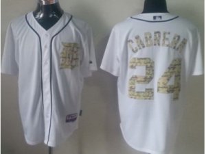 MLB Detroit Tigers #24 Miguel Cabrera White Jerseys(Camo Number)