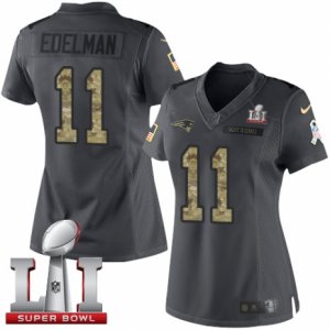 Womens Nike New England Patriots #11 Julian Edelman Limited Black 2016 Salute to Service Super Bowl LI 51 NFL Jersey