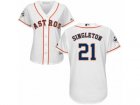 Women Majestic Houston Astros #21 Jon Singleton Replica White Home 2017 World Series Bound Cool Base MLB Jersey