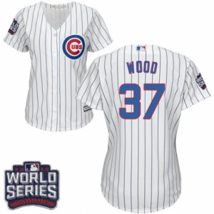 Women\'s Majestic Chicago Cubs #37 Travis Wood Authentic White Home 2016 World Series Bound Cool Base MLB Jersey
