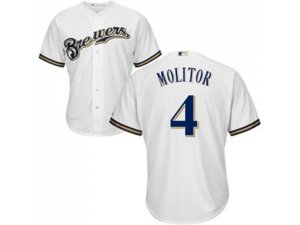 Youth Milwaukee Brewers #4 Paul Molitor White Cool Base Stitched MLB Jersey