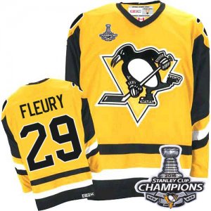 Mens CCM Pittsburgh Penguins #29 Marc-Andre Fleury Authentic Gold Throwback 2016 Stanley Cup Champions NHL Jersey