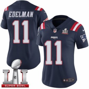 Womens Nike New England Patriots #11 Julian Edelman Limited Navy Blue Rush Super Bowl LI 51 NFL Jersey