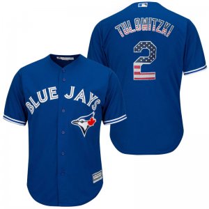 Toronto Blue Jays #2 Troy Tulowitzki Royal Stars and Stripes Cool Base Jersey