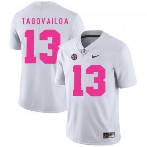 Alabama Crimson Tide 13 Tua Tagovailoa White 2018 Breast Cancer Awareness College Football Jersey