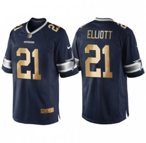 Nike Dallas Cowboys #21 Ezekiel Elliott Navy Blue 2016 Christmas Gold Mens NFL Game Edition Jersey