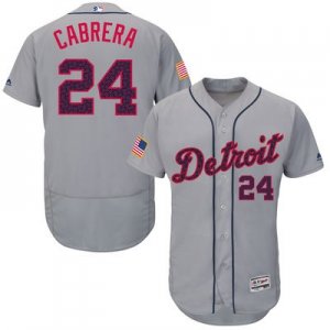 Mens Detroit Tigers #24 Miguel Cabrera Grey Stitched 2016 Fashion Stars & Stripes Flex Base Baseball Jersey