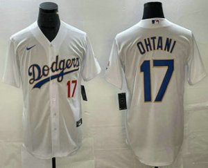 Men\'s Los Angeles Dodgers #17 Shohei Ohtani Number White Gold Championship Stitched Cool Base Nike Jersey
