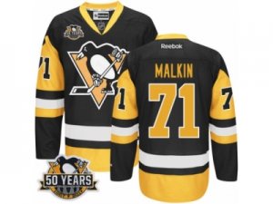 Men\'s Reebok Pittsburgh Penguins #71 Evgeni Malkin Authentic Black Gold Third 50th Anniversary Patch NHL Jersey