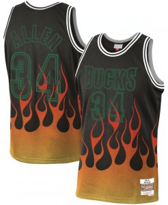 Bucks #34 Ray Allen Black 1996-97 Hardwood Classics Flames Swingman Jersey