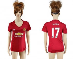 Womens Manchester United #17 Blind Red Home Soccer Club Jersey