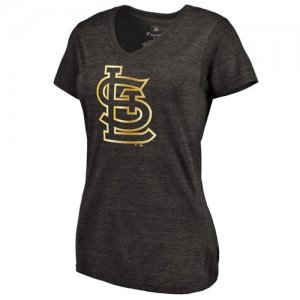 Women\'s St.Louis Cardinals Fanatics Apparel Gold Collection V-Neck Tri-Blend T-Shirt Black