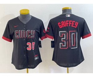 Women\'s Cincinnati Reds #30 Ken Griffey Jr Number Black 2023 City Connect Cool Base Stitched Jersey
