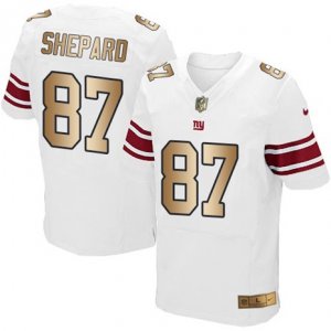 Nike New York Giants #87 Sterling Shepard White Mens Stitched NFL Elite Gold Jersey