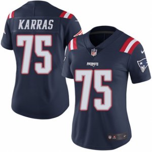 Women\'s Nike New England Patriots #75 Ted Karras Limited Navy Blue Rush NFL Jersey
