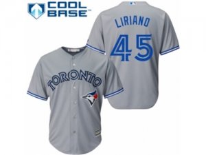 Mens Majestic Toronto Blue Jays #45 Francisco Liriano Replica Grey Road MLB Jersey