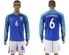 Brazil #6 Kasmirski Away Long Sleeves Soccer Country Jersey