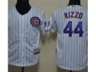 Youth Chicago Cubs #44 Anthony Rizzo White Blue Jerseys(Strip)