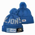 Lions Team Logo Blue 100th Season Pom Knit Hat YD