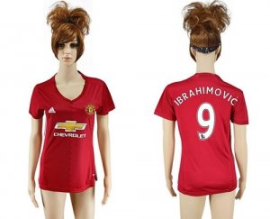 Womens Manchester United #9 Ibrahimovic Red Home Soccer Club Jersey