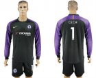 2017-18 Chelsea 1 CECH Black Goalkeeper Long Sleeve Soccer Jersey