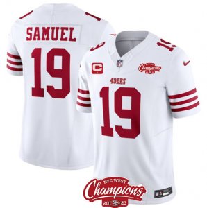 Men\'s San Francisco 49ers #19 Deebo Samuel White 2023 F.U.S.E. With 1-star C And NFC West Champions Football Stitched Jersey