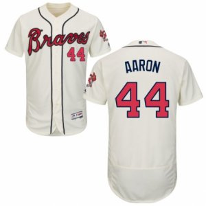 Men\'s Majestic Atlanta Braves #44 Hank Aaron Cream Flexbase Authentic Collection MLB Jersey