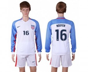 USA #16 Nguyen Home Long Sleeves Soccer Country Jersey