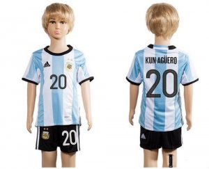 Argentina #20 Kun Aguero Home Kid Soccer Country Jersey