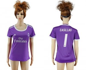 Womens Real Madrid #1 Casillas Away Soccer Club Jersey