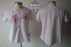 Women New York Mets Blank White Pink Strip W 2015 World Series Patch Fashion Stitched MLB Jersey