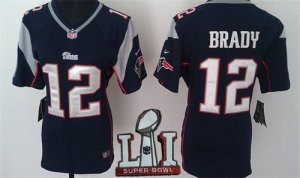 Nike Patriots #12 Tom Brady Navy Women 2017 Super Bowl LI Game Jersey