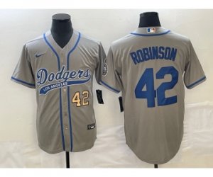 Men\'s Los Angeles Dodgers #42 Jackie Robinson Number Grey Cool Base Stitched Baseball Jersey