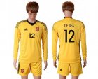 Spain #12 De Gea Yellow Goalkeeper Long Sleeves Soccer Country Jersey