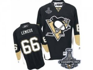 Womens Reebok Pittsburgh Penguins #66 Mario Lemieux Premier Black Home 2017 Stanley Cup Champions NHL Jersey