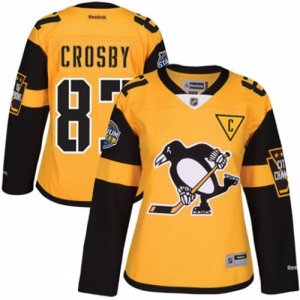 Womens Reebok Pittsburgh Penguins #87 Sidney Crosby Authentic Gold 2017 Stadium Series NHL Jersey