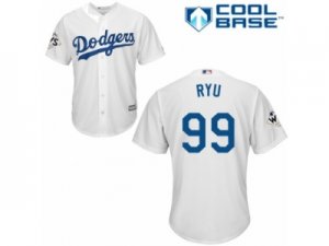 Youth Majestic Los Angeles Dodgers #99 Hyun-Jin Ryu Replica White Home 2017 World Series Bound Cool Base MLB Jersey