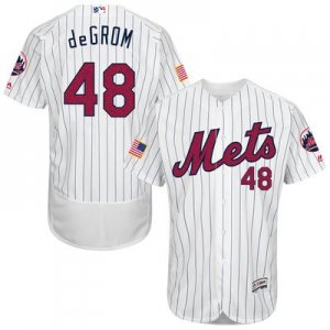 Mens New York Mets #48 Jacob deGrom White Stitched 2016 Fashion Stars & Stripes Flex Base Baseball Jersey
