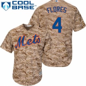 Men\'s Majestic New York Mets #4 Wilmer Flores Replica Camo Alternate Cool Base MLB Jersey